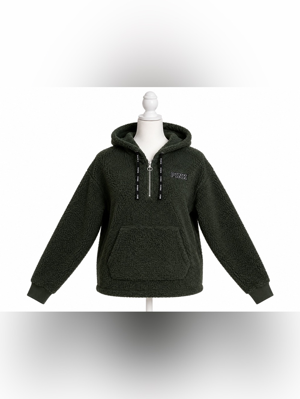 PINK Victoria’s Secret Green Sherpa Half Zip Hoodie Pullover Small
